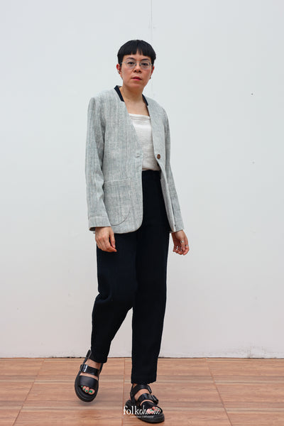 Buak Blue Relaxed-fit Collarless Blazer