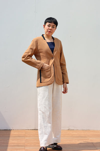 Indigenous Brown Relaxed-fit Collarless Blazer