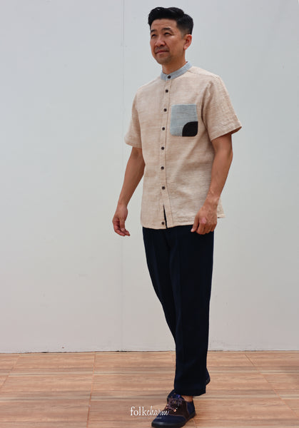 Men's *New* Relaxed Fit Mandarin Collar Shortsleeve Shirt