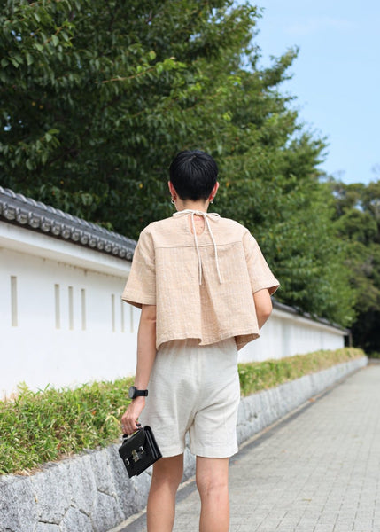 Closed-loop Tie-up Shortsleeve Blouse (Pre-order)'