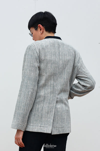 Buak Blue Relaxed-fit Collarless Blazer