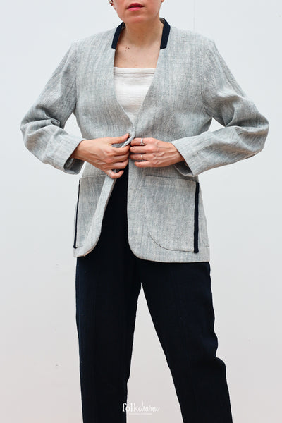 Buak Blue Relaxed-fit Collarless Blazer