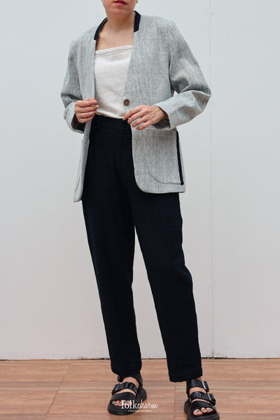 Buak Blue Relaxed-fit Collarless Blazer