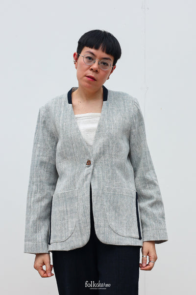 Buak Blue Relaxed-fit Collarless Blazer