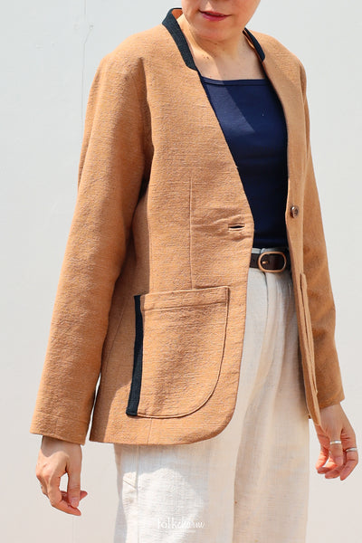 Indigenous Brown Relaxed-fit Collarless Blazer