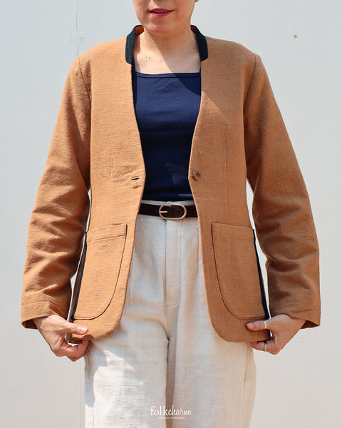 Indigenous Brown Relaxed-fit Collarless Blazer