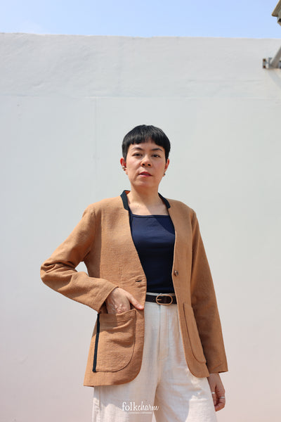 Indigenous Brown Relaxed-fit Collarless Blazer