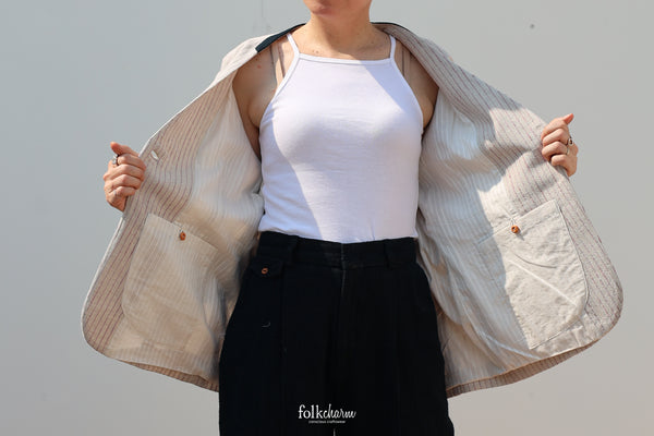 Closed-loop Relaxed-fit Collarless Blazer