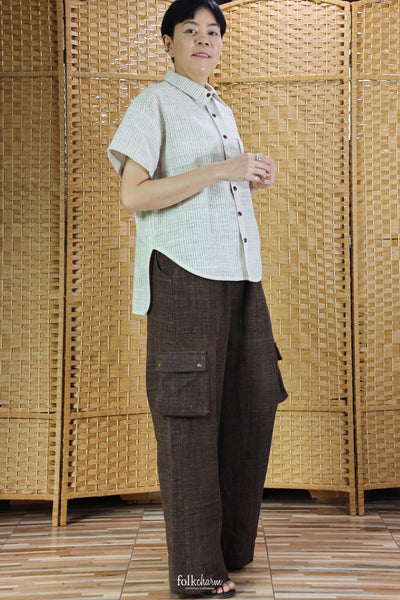 Shortsleeve Loose Blouse Mandarin