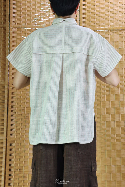 Shortsleeve Loose Blouse Mandarin