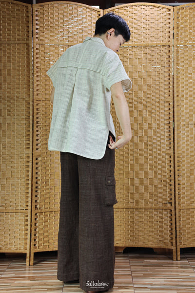 Shortsleeve Loose Blouse Mandarin