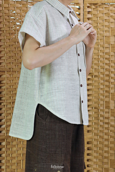 Shortsleeve Loose Blouse Mandarin