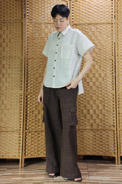 Shortsleeve Loose Blouse Mandarin