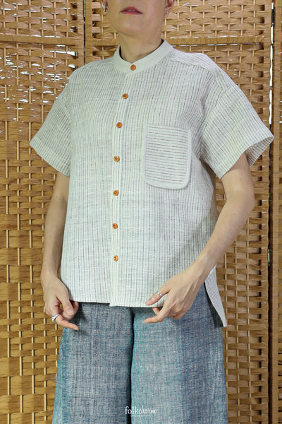 Parrot Loose-fit Band Collar Shortsleeve Shirt