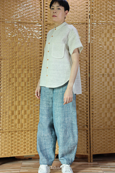 Parrot Loose-fit Band Collar Shortsleeve Shirt