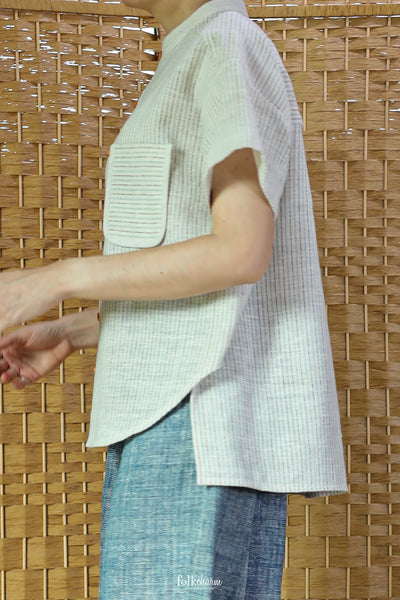 Parrot Loose-fit Band Collar Shortsleeve Shirt