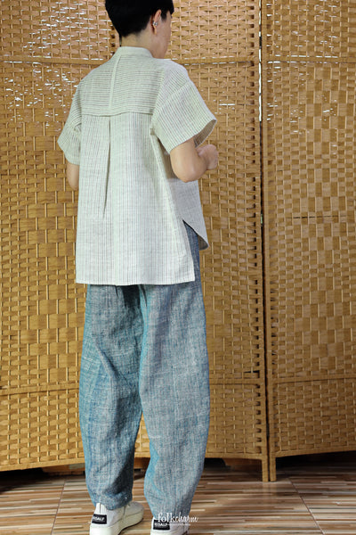 Parrot Loose-fit Band Collar Shortsleeve Shirt