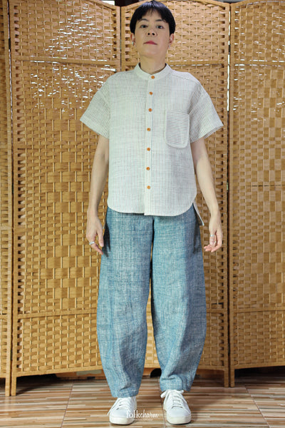 Parrot Loose-fit Band Collar Shortsleeve Shirt