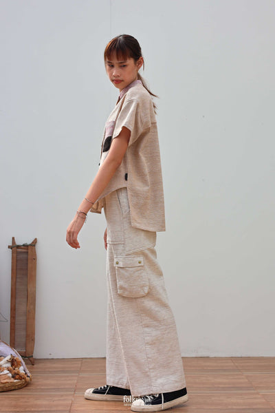 Parrot Loose-fit Band Collar Shortsleeve Shirt