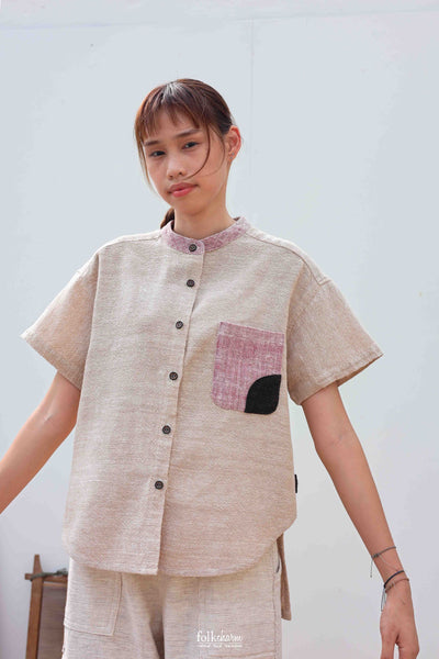 Parrot Loose-fit Band Collar Shortsleeve Shirt