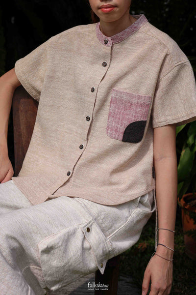 Parrot Loose-fit Band Collar Shortsleeve Shirt