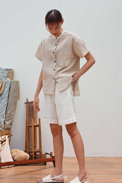 Parrot Loose-fit Band Collar Shortsleeve Shirt