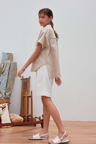 Parrot Loose-fit Band Collar Shortsleeve Shirt