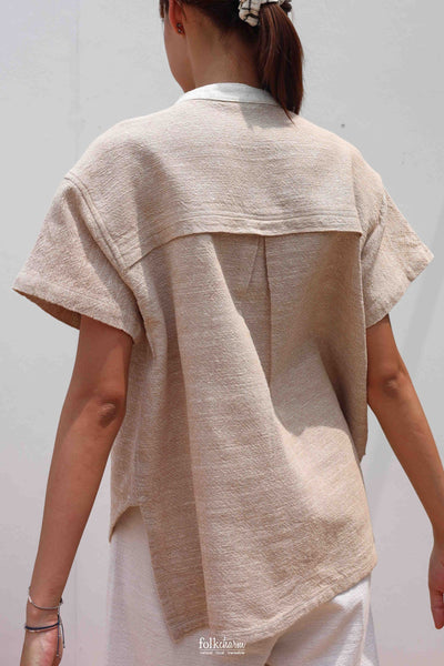 Parrot Loose-fit Band Collar Shortsleeve Shirt