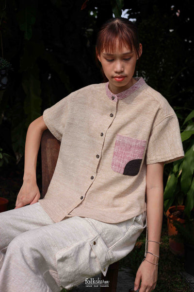 Parrot Loose-fit Band Collar Shortsleeve Shirt