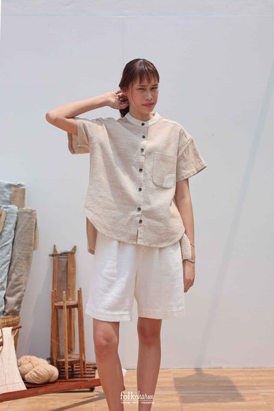 Parrot Loose-fit Band Collar Shortsleeve Shirt