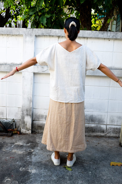 V Neck Balloon Blouse (Plain) (Pre-order)'