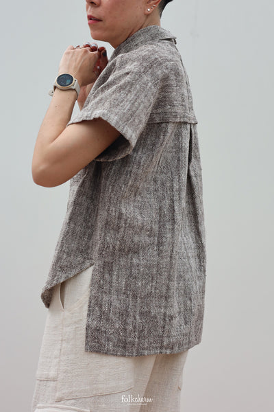 Shortsleeve Loose Blouse Mandarin