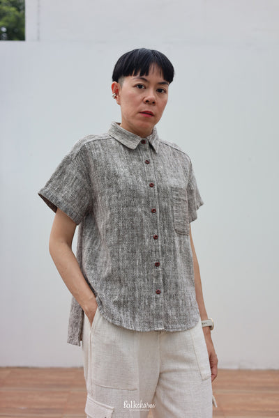 Shortsleeve Loose Blouse Mandarin