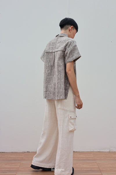 Shortsleeve Loose Blouse Mandarin