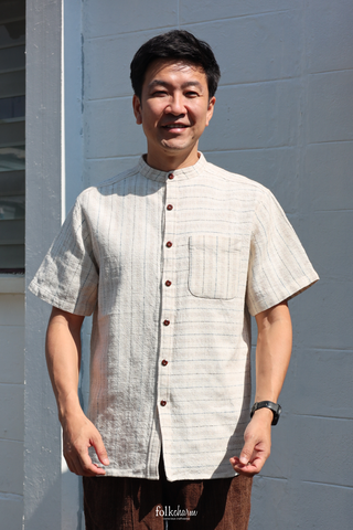 Men's *New* Relaxed Fit Mandarin Collar Shortsleeve Shirt