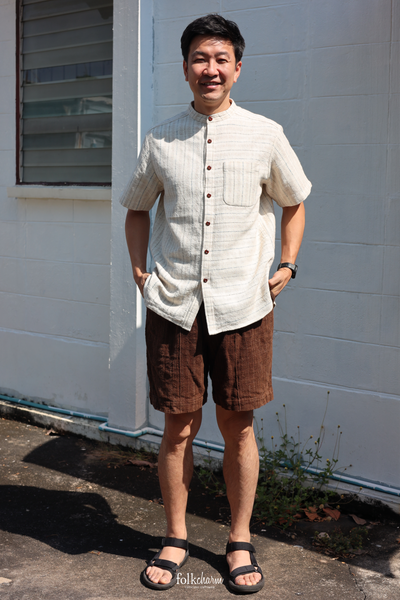 Men's *New* Relaxed Fit Mandarin Collar Shortsleeve Shirt