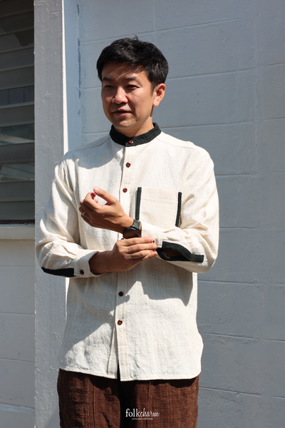 Men’s *NEW* Relaxed-fit Mandarin Collar Longsleeve Shirt