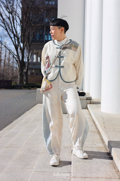 Two Tone Barrel-leg Trousers in Buak Blue