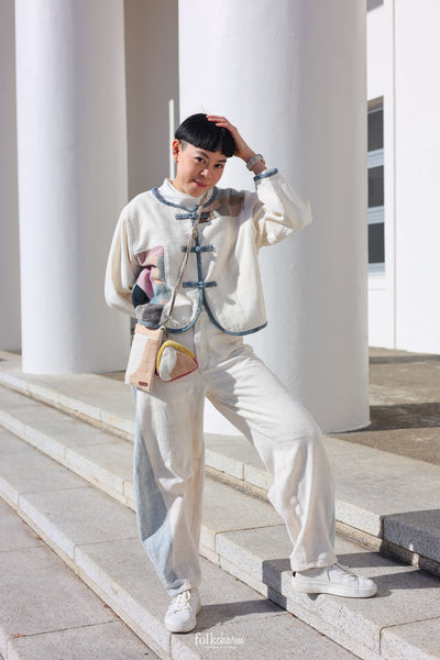 Two Tone Barrel-leg Trousers in Buak Blue