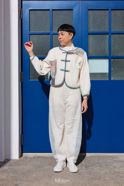 Two Tone Barrel-leg Trousers in Buak Blue