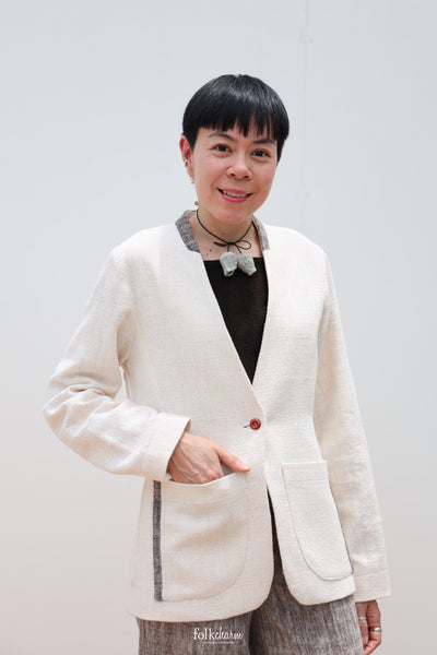 Relaxed-fit Collarless Blazer in White