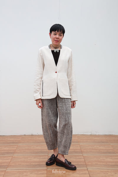 Relaxed-fit Collarless Blazer in White