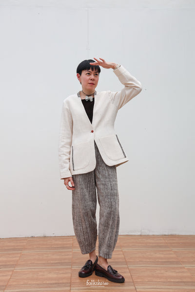 Relaxed-fit Collarless Blazer in White