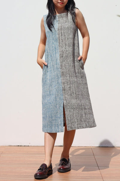 Two Tone Sleeveless Mid-length Dress