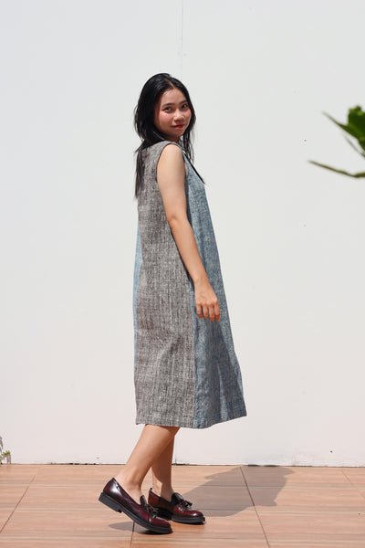 Two Tone Sleeveless Mid-length Dress