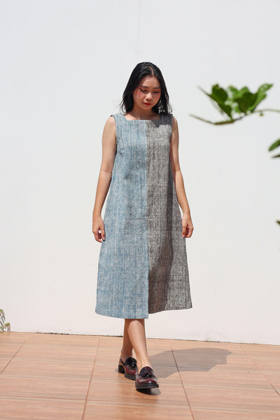 Two Tone Sleeveless Mid-length Dress