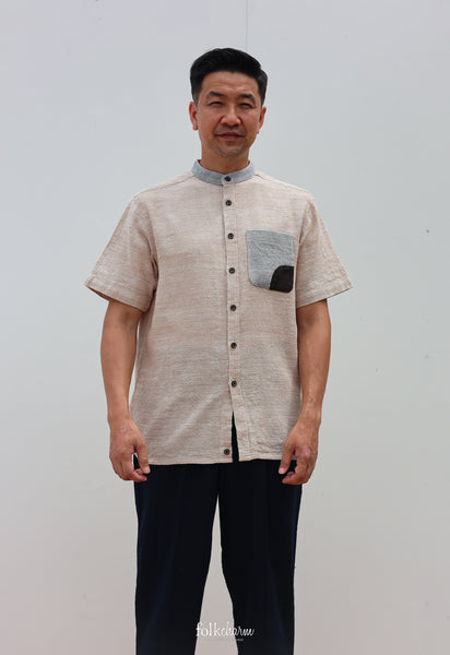 Men's *New* Relaxed Fit Mandarin Collar Shortsleeve Shirt