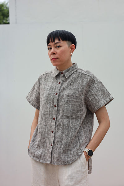 Shortsleeve Loose Blouse Mandarin