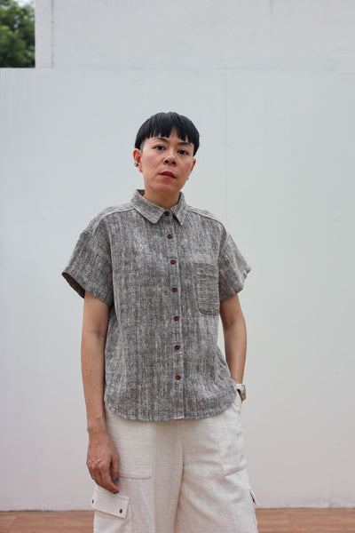 Shortsleeve Loose Blouse Mandarin