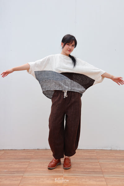 Batwing Cropped Blouse in Patchwork